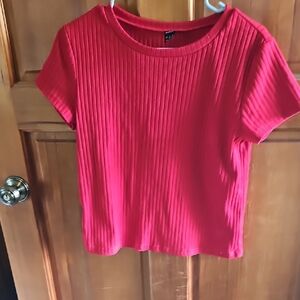 Red Ribbed Women's Top